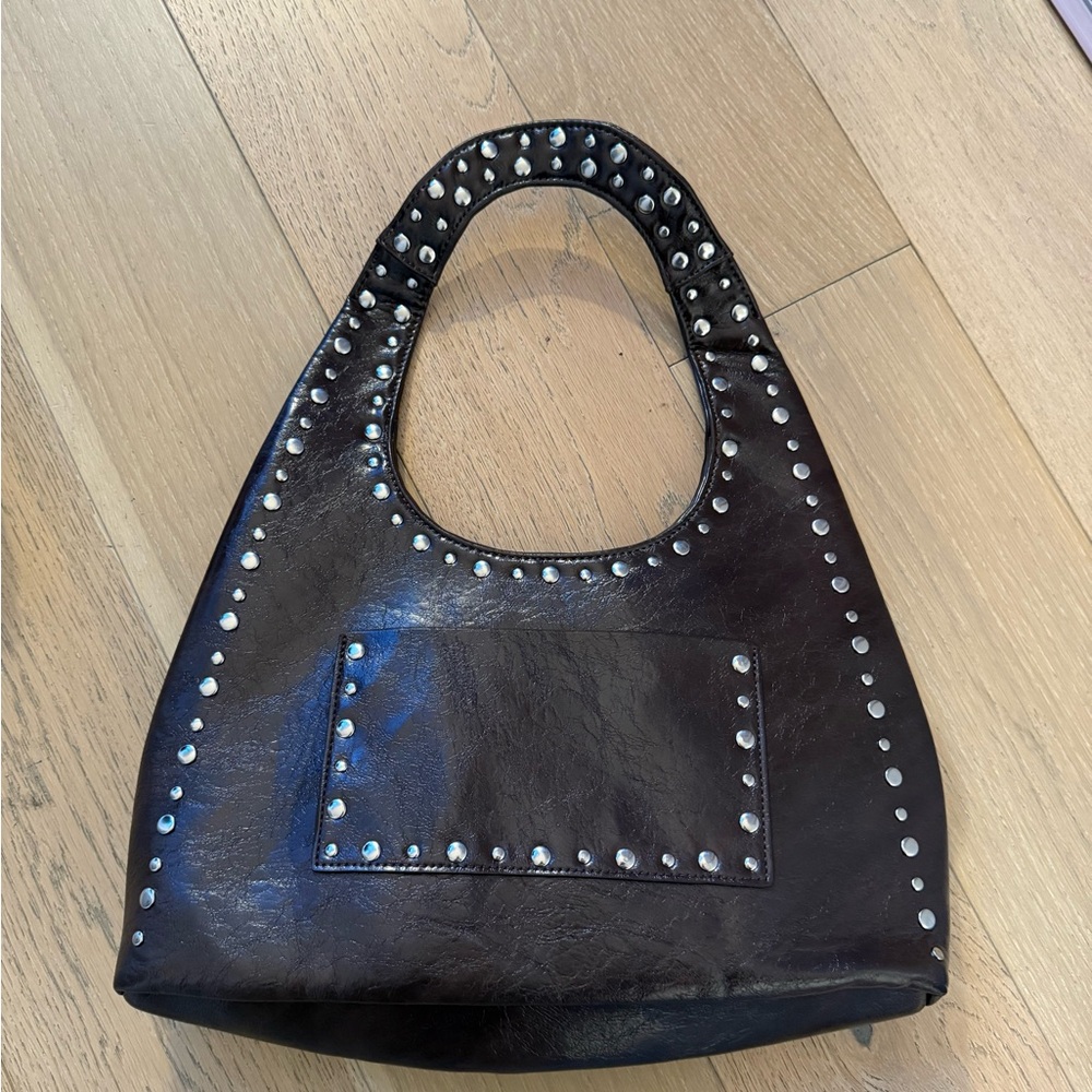 Studded Brown Leather Tote Bag